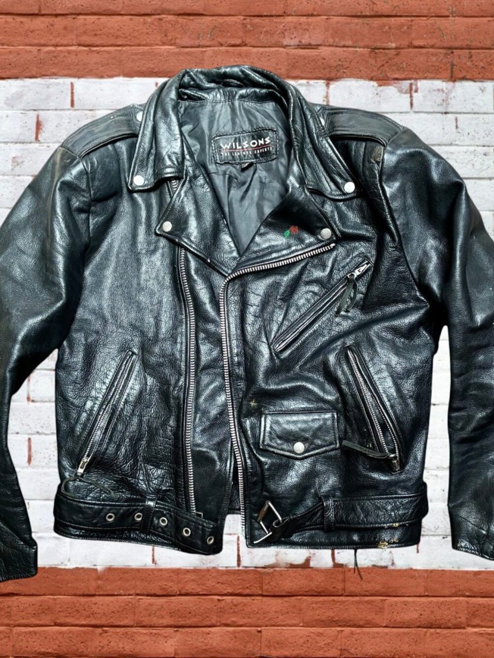 WILSONS Vintage Black Leather Moto Jacket Thinsulate Lace-Up Biker Mens Size M